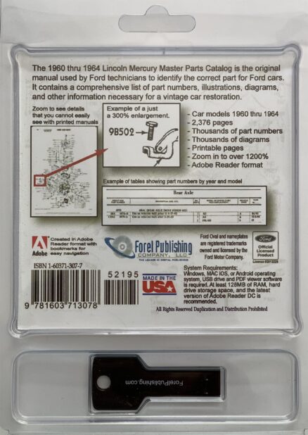 USB of the 1960-64 Lincoln Mercury Master Parts Catalog