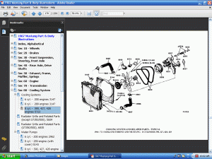 Screenshot of 1967 Ford Mustang Part and Body Illustrations on PDF