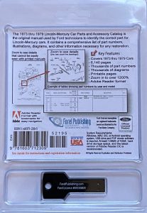 USB Clamshell of USB the 1973 to 1979 Lincoln Mercury Car Master Parts and Accessories Catalog