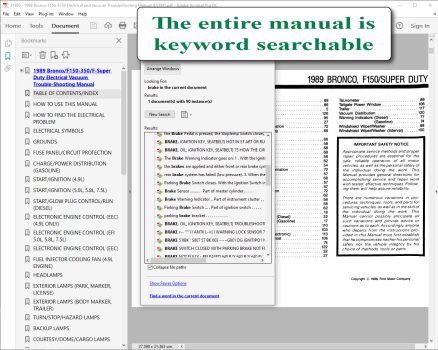 Screenshot for 1989 Ford Electrical & Vacuum Trouble-Shooting Manual (EVTM) for Bronco / F150-F350 / F-Super Duty