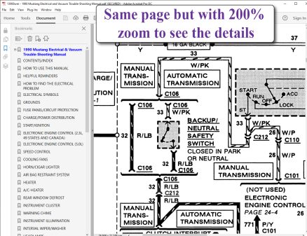 Screenshot of 1990 Mustang Electrical & Vacuum Trouble-Shooting Manual (EVTM)