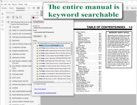 Screenshot of 1992 Mustang Electrical & Vacuum Trouble-Shooting Manual (EVTM)