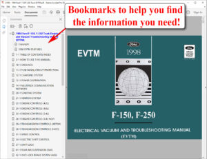 Screenshot of the 1998 Ford F-150 F-250 Truck Electrical Vacuum and Troubleshooting Manual (EVTM)